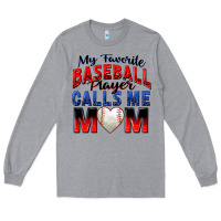Heather Grey my favorite baseball player calls me mom Long Sleeve Tee - Zillion Design Studio