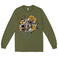 Army Green Boho wolf skull Long Sleeve Tee - RanaPortraitStore