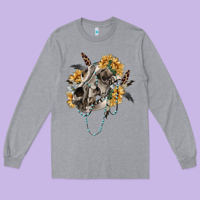 Long Sleeve Tee Boho wolf skull