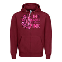 Burgundy In October We Wear Pink Sunflower Zipper Hoodie - texasbilliewilder