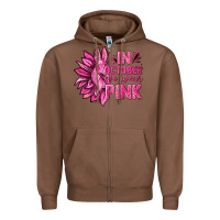Chestnut In October We Wear Pink Sunflower Zipper Hoodie - texasbilliewilder