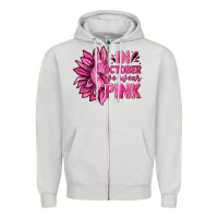 Dove Grey In October We Wear Pink Sunflower Zipper Hoodie - texasbilliewilder