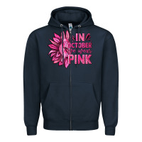 Navy In October We Wear Pink Sunflower Zipper Hoodie - texasbilliewilder