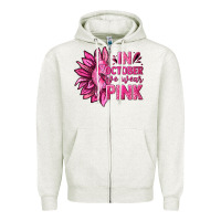 Oatmeal Heather In October We Wear Pink Sunflower Zipper Hoodie - texasbilliewilder
