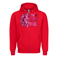 Red In October We Wear Pink Sunflower Zipper Hoodie - texasbilliewilder