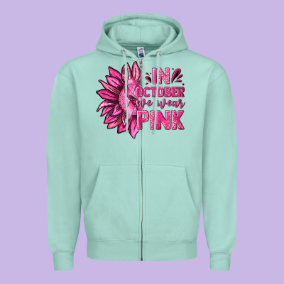 In October We Wear Pink Sunflower Zipper Hoodie Designed By Texasbilliewilder