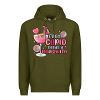 Army Green even cupid needs a margarita Premium Hoodie - MaliasSmallBusiness