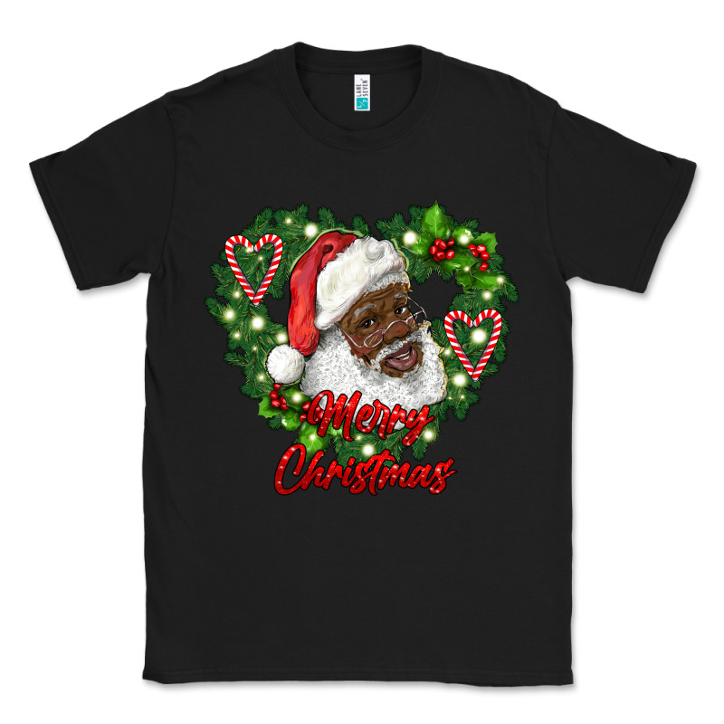 Merry Christmas African American Santa With Wreath Classic Tee by RanaPortraitStore | Teevron