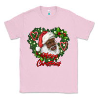 Bubblegum Pink merry christmas african american santa with wreath Classic Tee - RanaPortraitStore