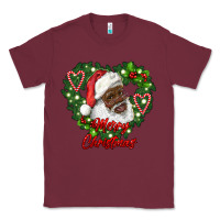 Burgundy merry christmas african american santa with wreath Classic Tee - RanaPortraitStore