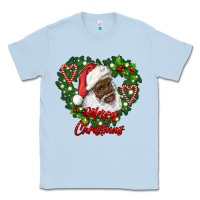 Dusty Blue merry christmas african american santa with wreath Classic Tee - RanaPortraitStore