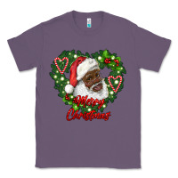 Lavender merry christmas african american santa with wreath Classic Tee - RanaPortraitStore