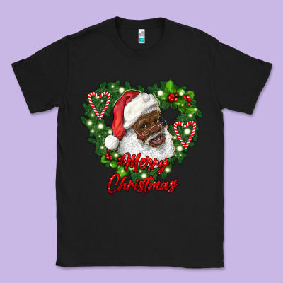 Merry Christmas African American Santa With Wreath Classic Tee Designed By Ranaportraitstore