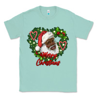 Seafoam merry christmas african american santa with wreath Classic Tee - RanaPortraitStore