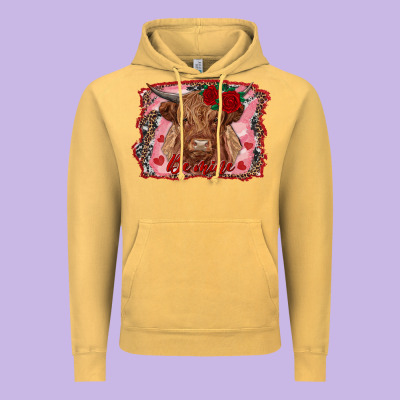 Be Mine Highland Cow Vintage Hoodie Designed By Adodesignshop
