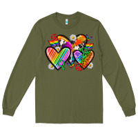 Army Green pride hearts Long Sleeve Tee - texasbilliewilder