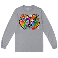 Heather Grey pride hearts Long Sleeve Tee - texasbilliewilder