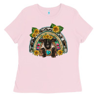 Bubblegum Pink suffolk ewe front sunflowers rainbow Ladies Tee - BarkalooDesign