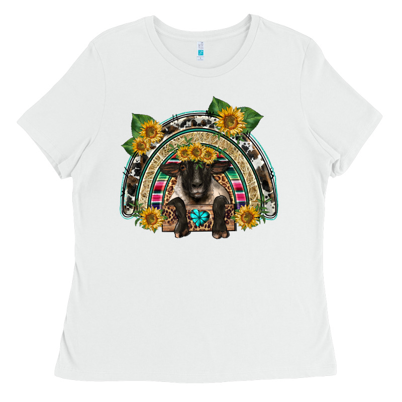 Suffolk Ewe Front Sunflowers Rainbow Ladies Tee by BarkalooDesign | Teevron