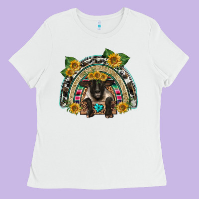 Suffolk Ewe Front Sunflowers Rainbow Ladies Tee Designed By Barkaloodesign
