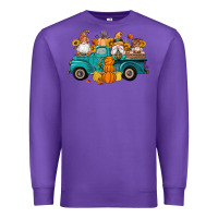 Purple fall gnomes truck pumpkin sunflowers Premium Sweatshirt - Artiststas