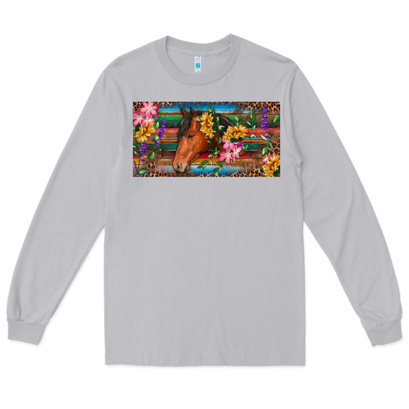 Brown Horse With Flowers And Leopard Long Sleeve Tee by RanaPortraitStore | Teevron