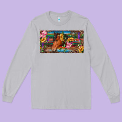 Long Sleeve Tee Brown horse with flowers and leopard