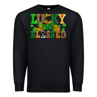 Black lucky and blessed with coins and shamrocks Premium Sweatshirt - AdoDesignShop