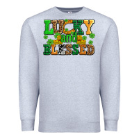 Heather Grey lucky and blessed with coins and shamrocks Premium Sweatshirt - AdoDesignShop