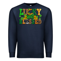 Navy lucky and blessed with coins and shamrocks Premium Sweatshirt - AdoDesignShop
