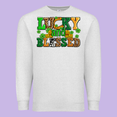 Lucky And Blessed With Coins And Shamrocks Premium Sweatshirt Designed By Adodesignshop