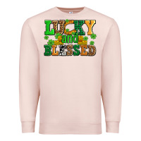 Pale Pink lucky and blessed with coins and shamrocks Premium Sweatshirt - AdoDesignShop