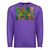 Purple lucky and blessed with coins and shamrocks Premium Sweatshirt - AdoDesignShop
