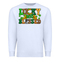 White lucky and blessed with coins and shamrocks Premium Sweatshirt - AdoDesignShop