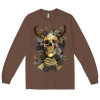 Chestnut Bull Human Skull With Gold Roses Long Sleeve Tee - RanaPortraitStore