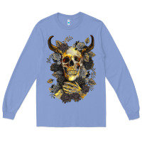 Colony Blue Bull Human Skull With Gold Roses Long Sleeve Tee - RanaPortraitStore