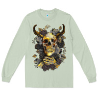Matcha Bull Human Skull With Gold Roses Long Sleeve Tee - RanaPortraitStore
