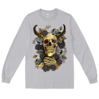 Moon Dust Bull Human Skull With Gold Roses Long Sleeve Tee - RanaPortraitStore