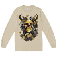 Mushroom Bull Human Skull With Gold Roses Long Sleeve Tee - RanaPortraitStore