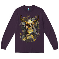 Plum Bull Human Skull With Gold Roses Long Sleeve Tee - RanaPortraitStore