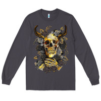 Smoke Bull Human Skull With Gold Roses Long Sleeve Tee - RanaPortraitStore