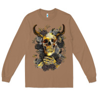 Toasted Coconut Bull Human Skull With Gold Roses Long Sleeve Tee - RanaPortraitStore