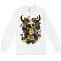 White Bull Human Skull With Gold Roses Long Sleeve Tee - RanaPortraitStore