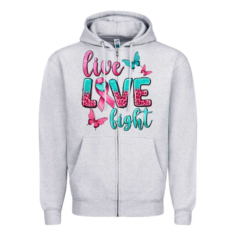 Live Love Fight Breast Cancer Zipper Hoodie by texasbilliewilder | Teevron