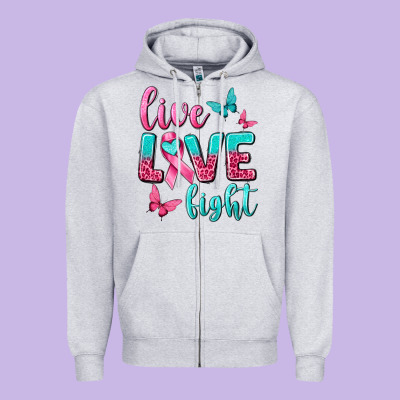 Live Love Fight Breast Cancer Zipper Hoodie Designed By Texasbilliewilder
