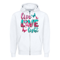 White Live Love Fight Breast Cancer Zipper Hoodie - texasbilliewilder