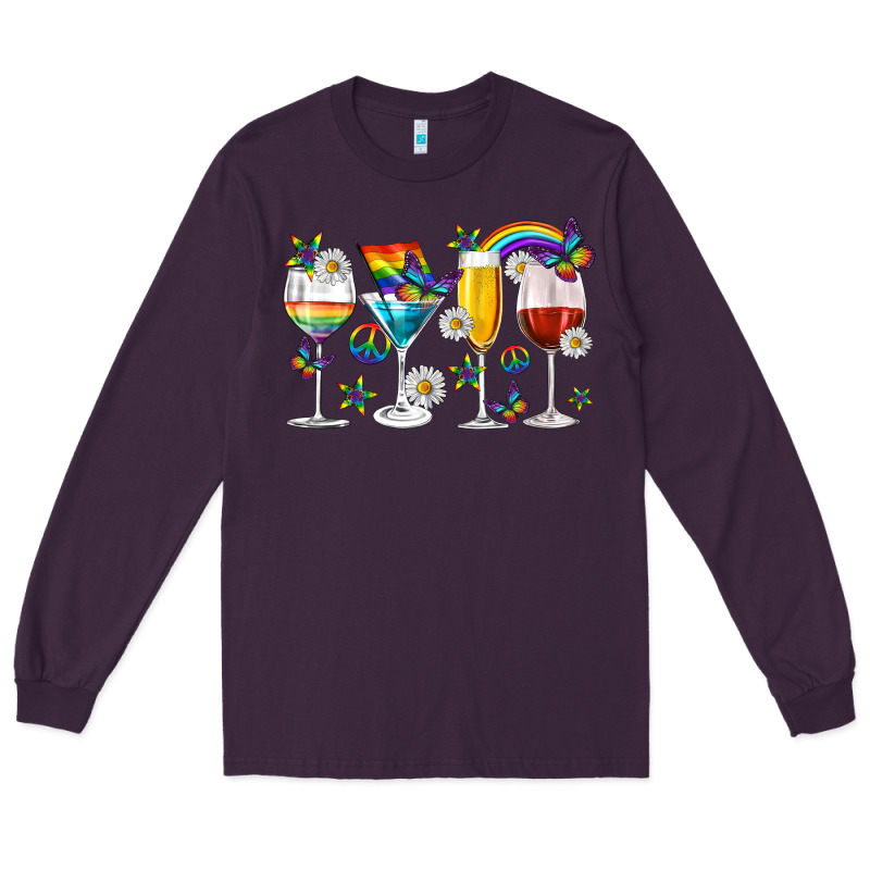Pride Lgbtq Wine Cups And Glasses Long Sleeve Tee by texasbilliewilder | Teevron