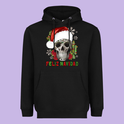 Feliz Navidad Skull Cactus Heavyweight Hoodie Designed By Jahusdesignshop