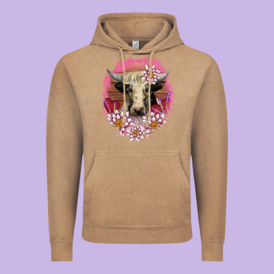 V.d Lotus And Cow Vintage Hoodie Designed By Adodesignshop
