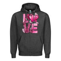 Charcoal Heather Love Cancer with Heart Zipper Hoodie - texasbilliewilder
